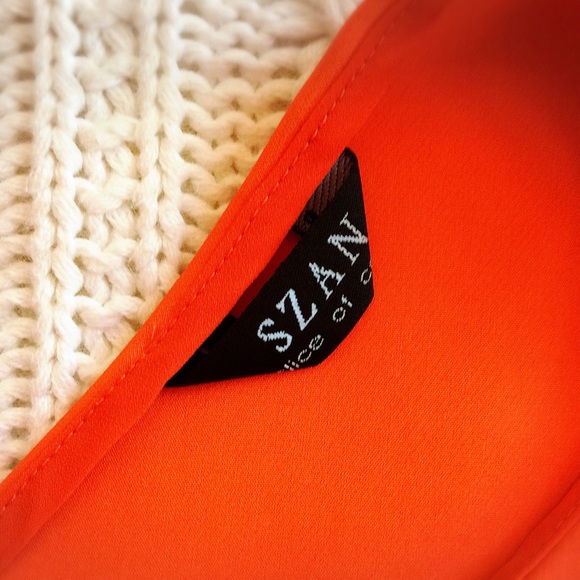 Bright Orange Blouse w Removable Necklace - Picture 3 of 8